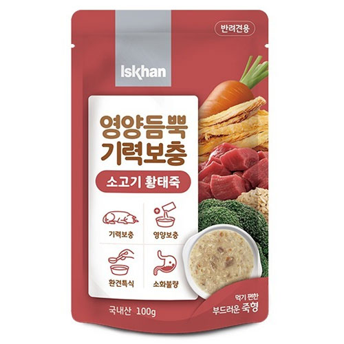 이즈칸 독 영양듬뿍 기력보충 소고기 황태죽 100g