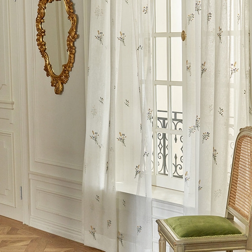 데코뷰 컴포트 플라워 나비주름 자수 커튼