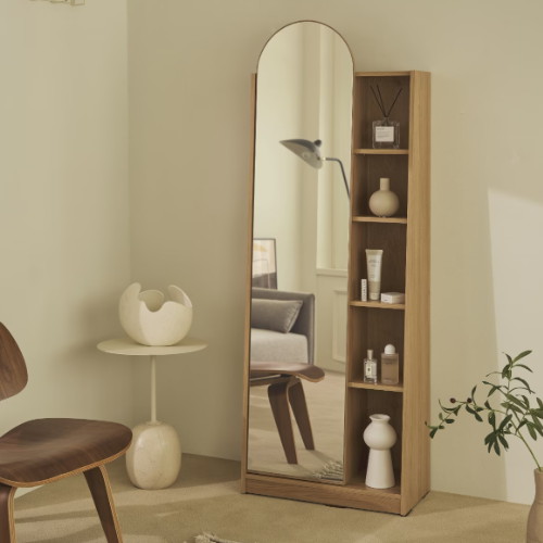 오트밀하우스  엘리 라운드 스탠드 수납 전신거울 600