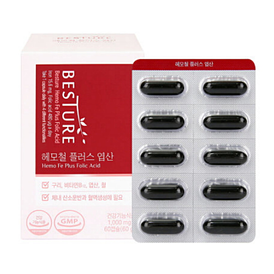 헬스밸런스 헤모철 플러스 엽산 60캡슐