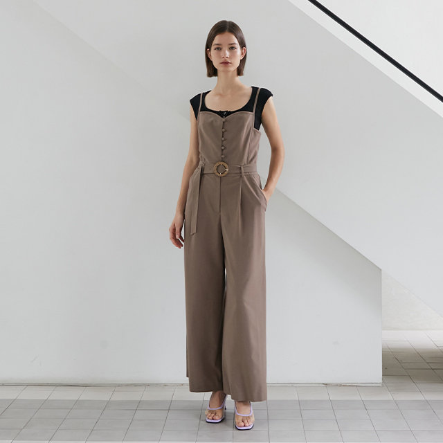 에고이스트 여성 와이드핏 밴딩 점프수트 EN2WP663