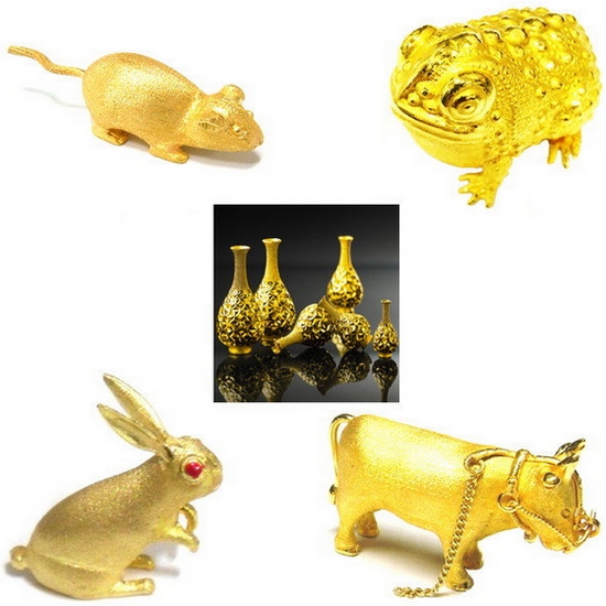 피주얼리  도자기 두꺼비 생쥐 토끼 호랑이 황소 3.75g