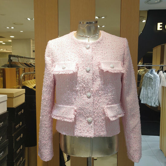 에고이스트 여성 포켓 포인트 라운드넥 트위드 자켓_EP1JJ202