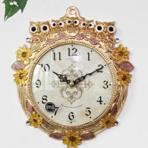 바이오메이트 하이아트 무소음 썬리치 가족 도금부엉이 벽시계 HSA-574