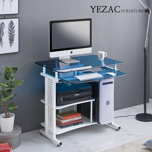 예작퍼니쳐 스마트 블루 강화유리 책상