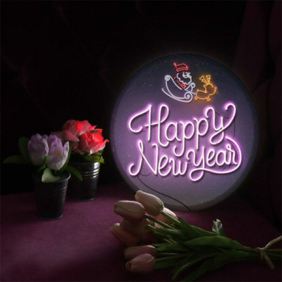 꾸밈  LED 네온산타와해피뉴이어 액자 무드등 45cm