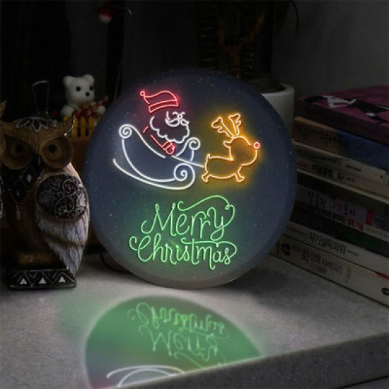 꾸밈  LED 네온산타와루돌프 액자 무드등 35cm
