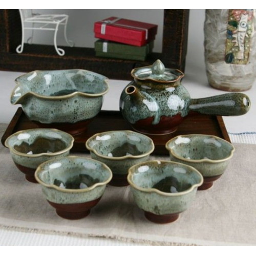 오일장 천목 이중시유 연잎 5인 다기세트