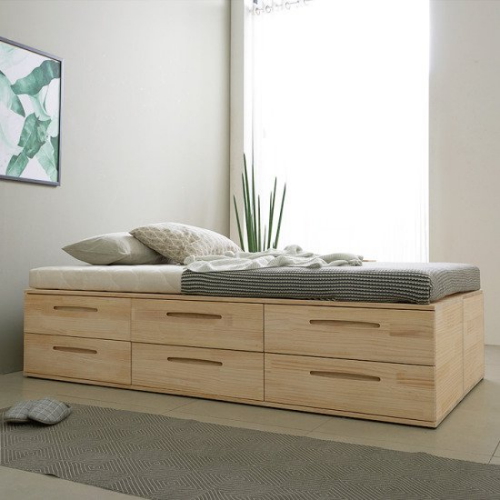 나무뜰 네시스 휴 서랍형 2단 원목 수납 침대 S