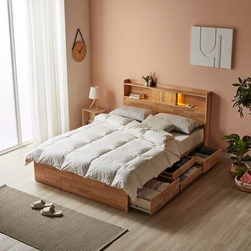 파로마 피츠 레미 원목 수납 LED침대 Q