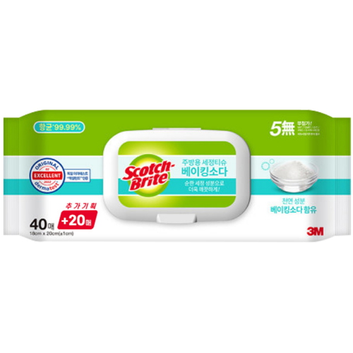 3M 스카치브라이트 주방용 세정티슈 베이킹소다 캡형 60매