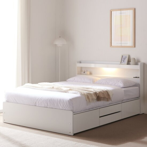 바로방가구 샤인 4단 서랍형 LED침대 SS