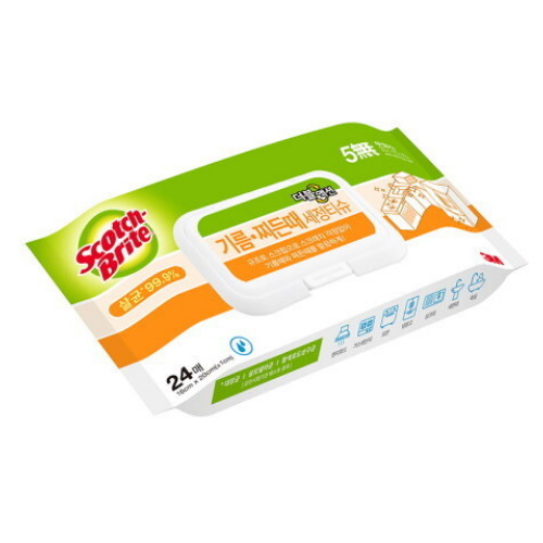 3M 스카치브라이트 기름 찌든때 더블액션 세정티슈 캡형 24매