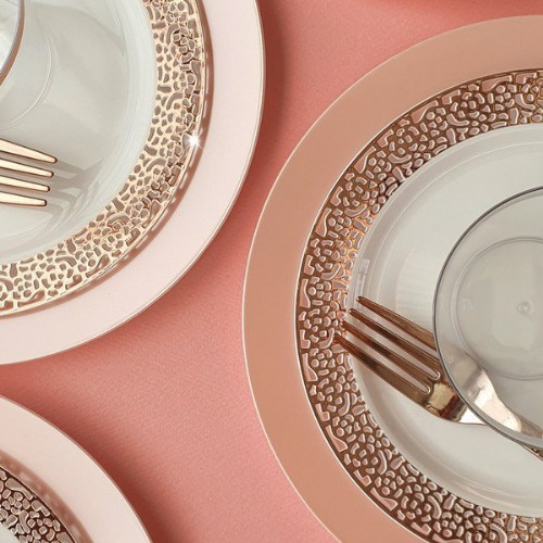 쓱싹  플라스틱 일회용 예쁜 접시 컵 피치로즈