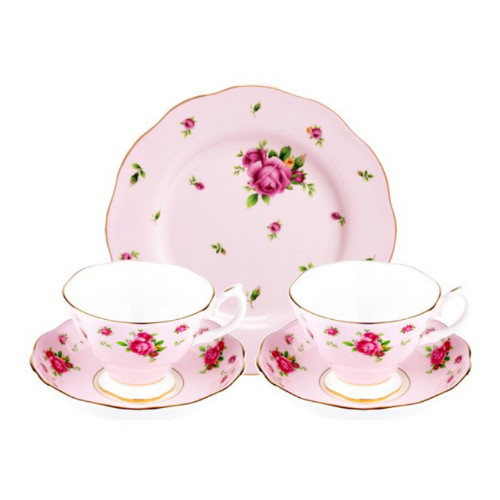 로얄알버트 뉴황실장미 핑크 커피잔 2인조 접시 세트 5P