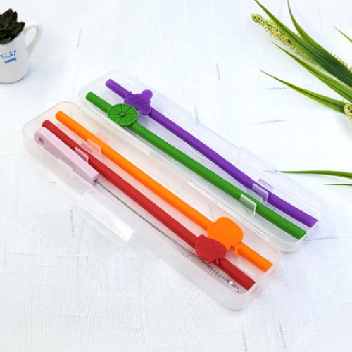 아가프라  과일실리콘빨대4P+세척솔+케이스