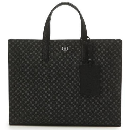 닥스 남성 블랙 로고 패턴 가죽 라지 토트백_DBBA3F601BK