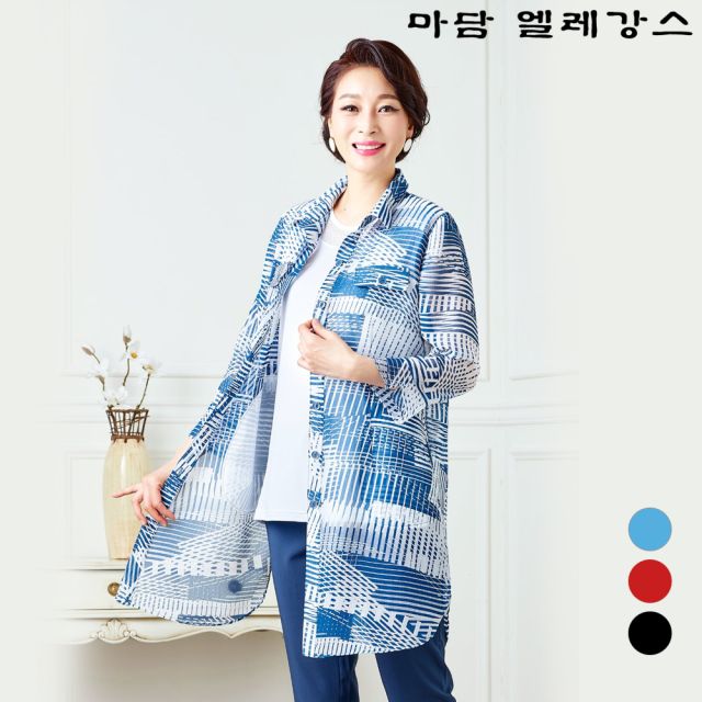 마담엘레강스 멀티체크 시어서커 롱 재킷 K201JK05