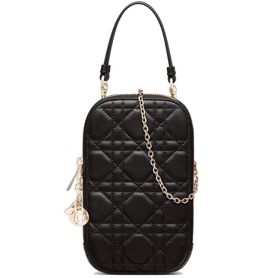 크리스찬디올 레이디 램스킨 폰 홀더 체인 크로스 백 블랙 S0872ONMJ-M900