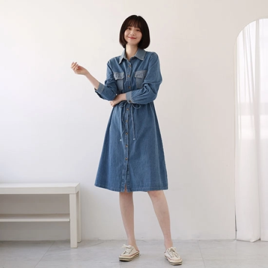 웬디즈갤러리 진진 배색 데님원피스 IOP123