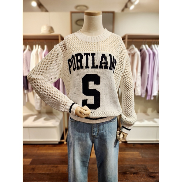 시에로 PORTLAND 자카드 매쉬 블록 니트 풀오버 SJ2KTF356