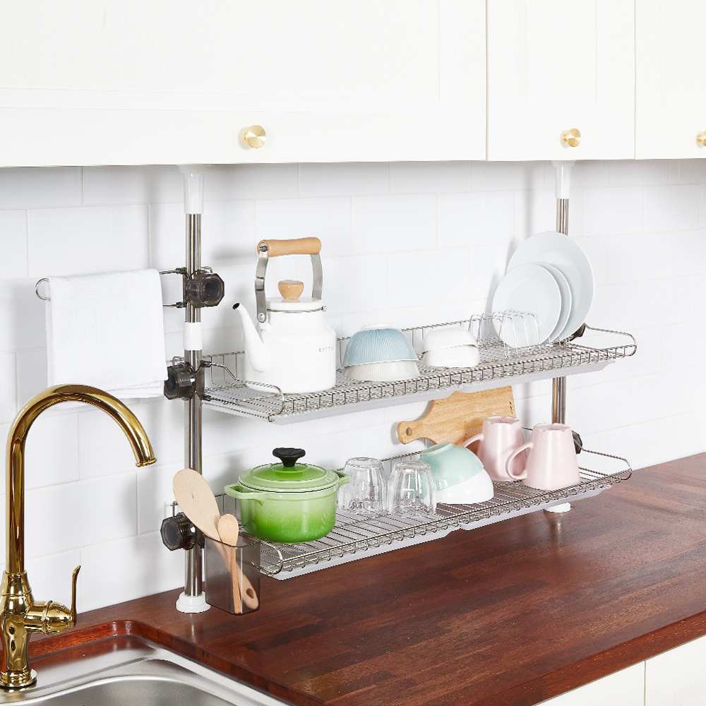 할메이드  압축봉 기둥식 식기건조대 800 2단 골드