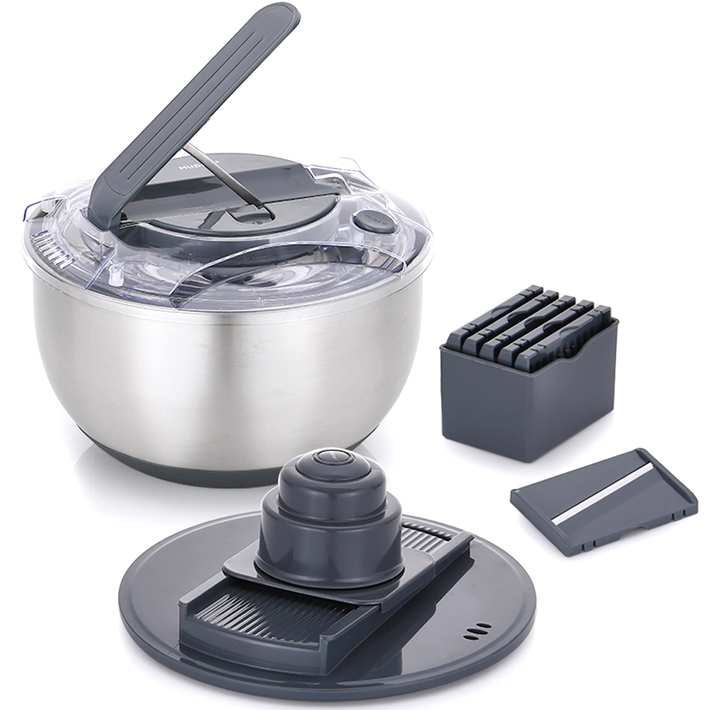 리본제이  무디타 프로페셔널 304 스텐 믹싱볼 야채 탈수기 5L + 만능 채칼 6종 세트