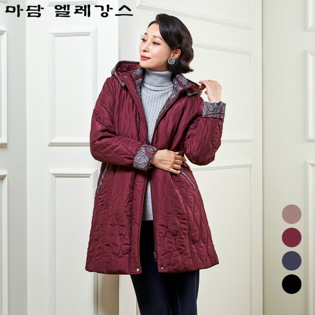 마담엘레강스 여성 페이즐리 포인트 퀼팅 에코퍼 코트 K224CT03