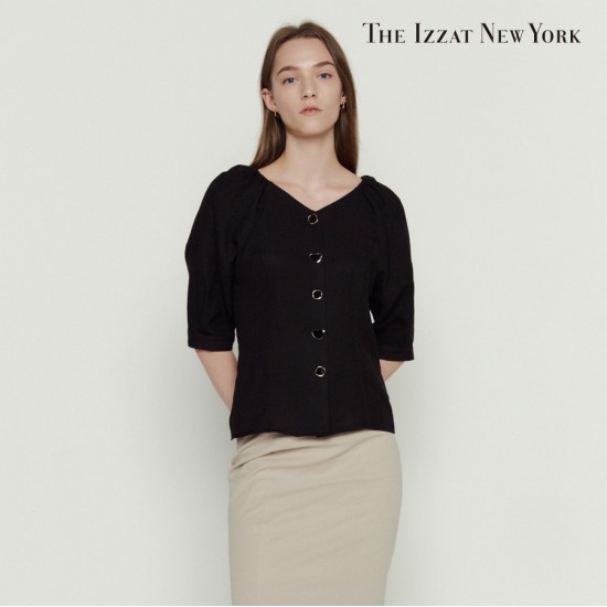 더아이잗 뉴욕 밴딩 셔링 슬리브 크롭 블라우스 IM8P0BL70