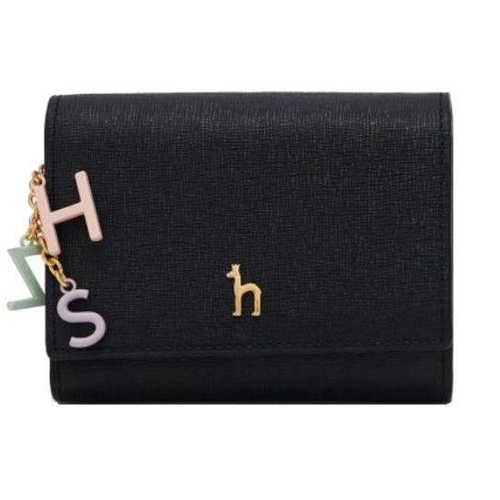 헤지스 여성 가죽 골드퍼피 로고 레터링장식 반지갑_HIWA3F605BK