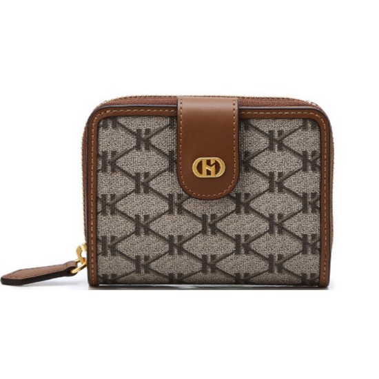 헤지스 여성 로고패턴 가죽 지퍼 수납 반지갑_HIWA3E835W1