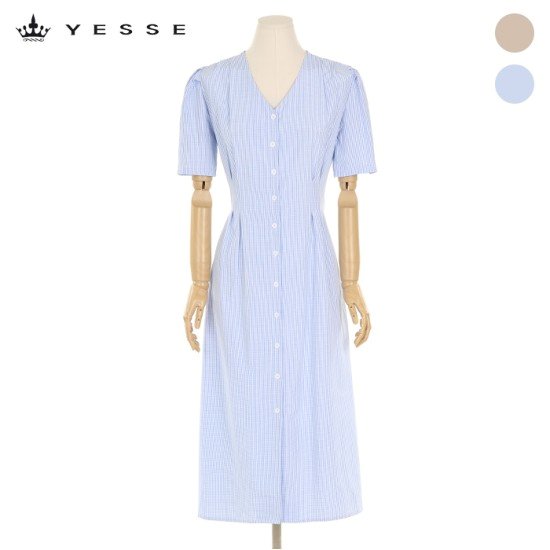 예쎄 프렌치 체크 브이넥 원피스 S3MOP070A