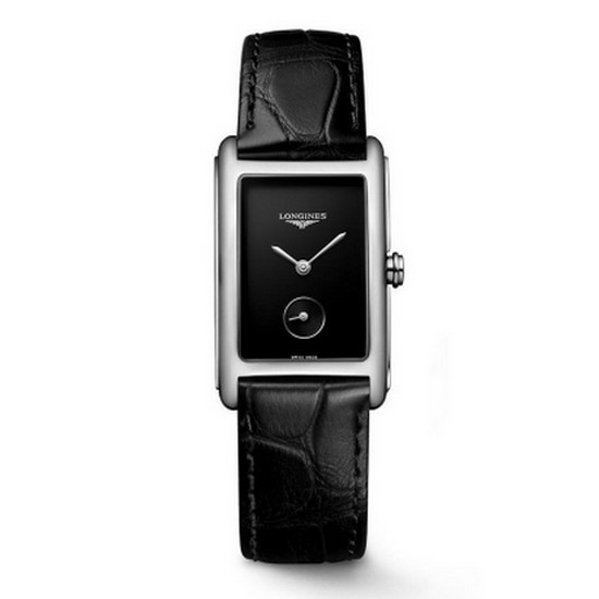 론진 돌체비타 모노크롬 블랙 레더 스트랩_L5.512.4.50.2