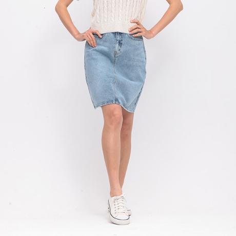 잠뱅이 여성 시즌리스 난스판 솔트워싱 4.5부 기장 세미A라인 스커트_AN5DDK970-LB