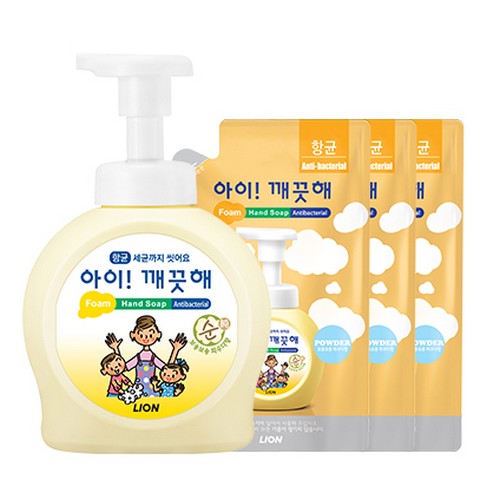 아이깨끗해 순 490ml용기 1개+450ml리필 3개