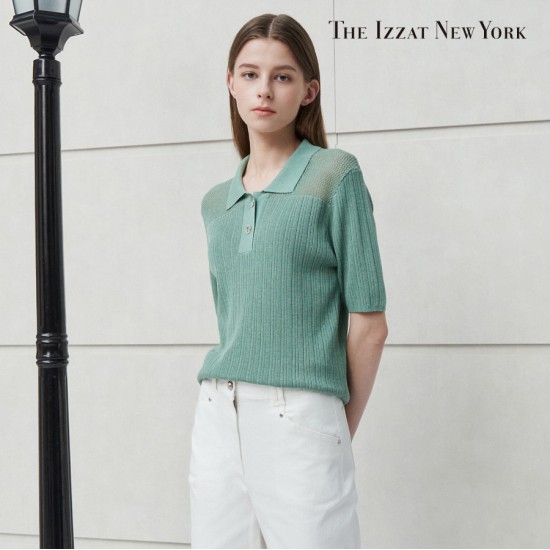 더아이잗 메시 배색 린넨 칼라 풀오버 니트 IN7A1PO20