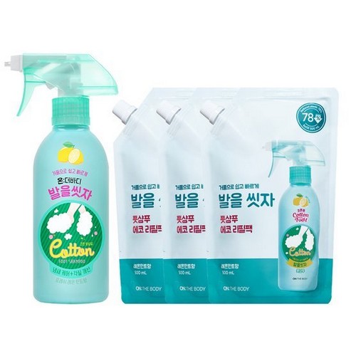 온더바디 코튼풋 발을씻자 풋샴푸 레몬 385ml 1개 + 리필 500ml 3개