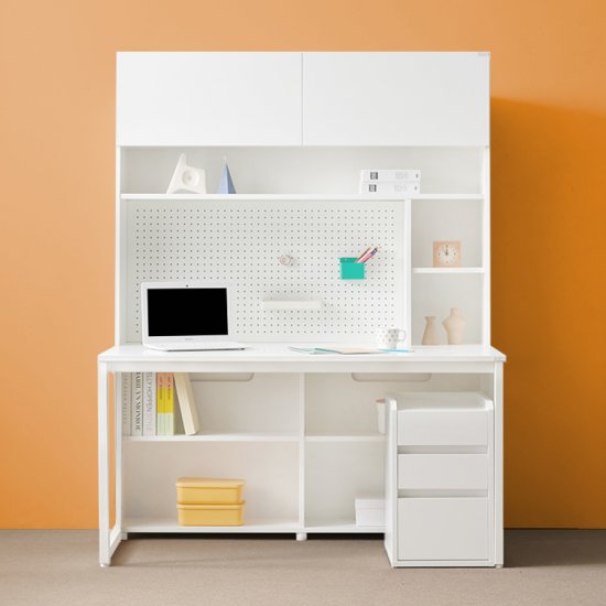 E스마트 와이즈 학생 수납 전면 책상 풀세트+서랍장 타공판