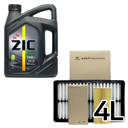 SK엔무브 ZIC 제로 X7 0W30 4L + 순정필터 현대 베뉴 가솔린