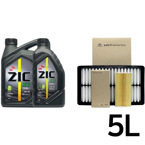 SK엔무브 ZIC 제로 X7 0W30 5L + 순정필터 기아 K5 DL3 1.6 가솔린