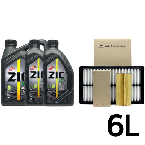 SK엔무브 ZIC 제로 X7 0W30 6L + 순정필터 현대 그랜저HG 3.0 LPI