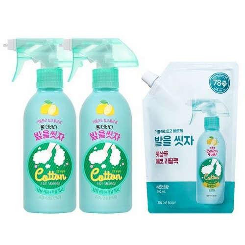 온더바디 발을씻자 코튼풋샴푸 레몬, 385ml, 2개 + 리필, 500ml, 1개