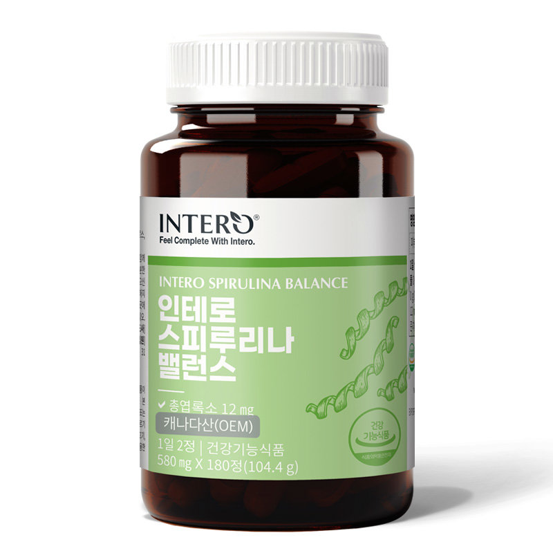 인테로 캐나다 스피루리나 밸런스 580mg 180정 2병 6개월분 엽록소 피부건강 스피룰리나 영