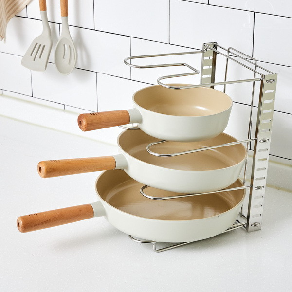 이랜드리테일 모던하우스 마이키친 스텐 높이조절 4단 프라이팬 정리대