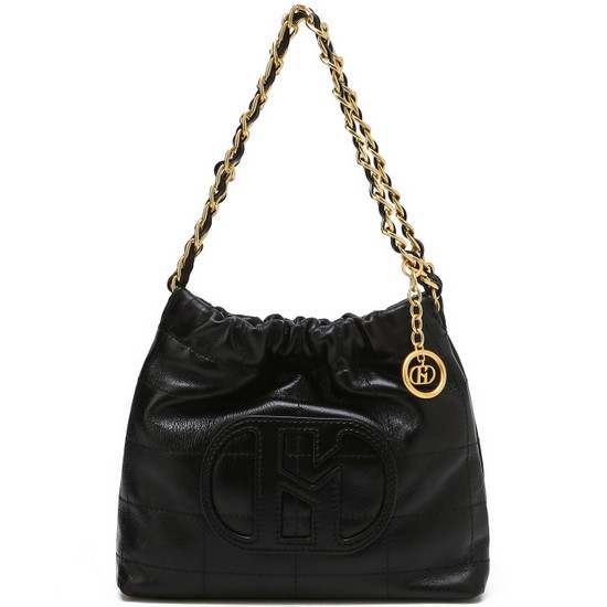 헤지스 H패치 블랙 레더 퀼팅 체인 호보 숄더백 S_HIBA3F553BK