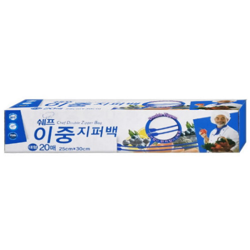 쉐프  이중지퍼백 대형 25x30cm 20매 국물샘방지