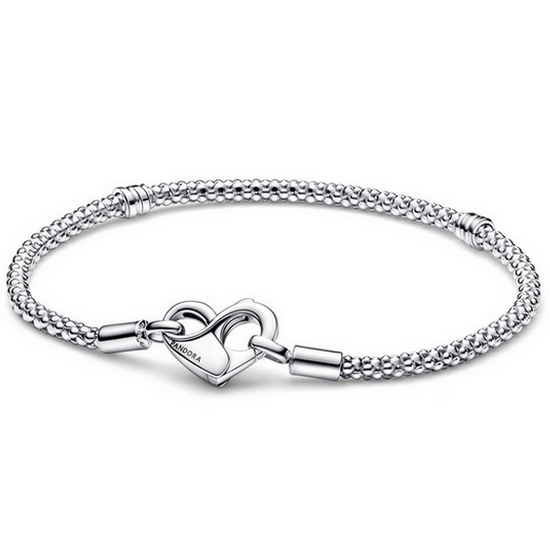 판도라 모먼트 스터드 체인 하트 실버 팔찌 580041C01