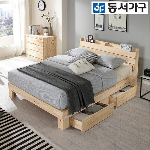 동서가구 힐링 히노끼 편백나무 수납헤드 평상형 서랍 침대 Q