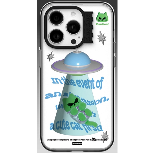 어프어프  아이폰14 프로 UFO CHICHI-BLACK 웨이브라벨 베이직 케이스