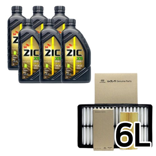 SK엔무브 ZIC 제로 X9 LS 0W20 6L + 순정필터 기아 쏘렌토MQ4 디젤